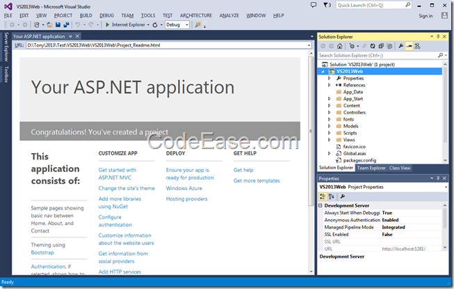 first-time-use-visual-studio-2013 - CodeEase.com